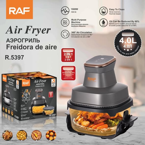 FREIDORA / HORNO DE AIRE ELÉCTRICA RAF R.5397 – TOUCH SCREEN 2 EN 1 (4 LITROS