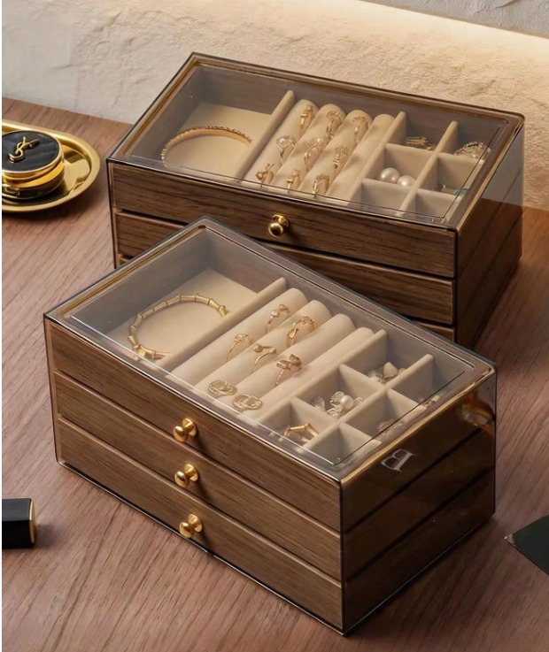 JOYERO DE MADERA CON VENTANA TRANSPARENTE 