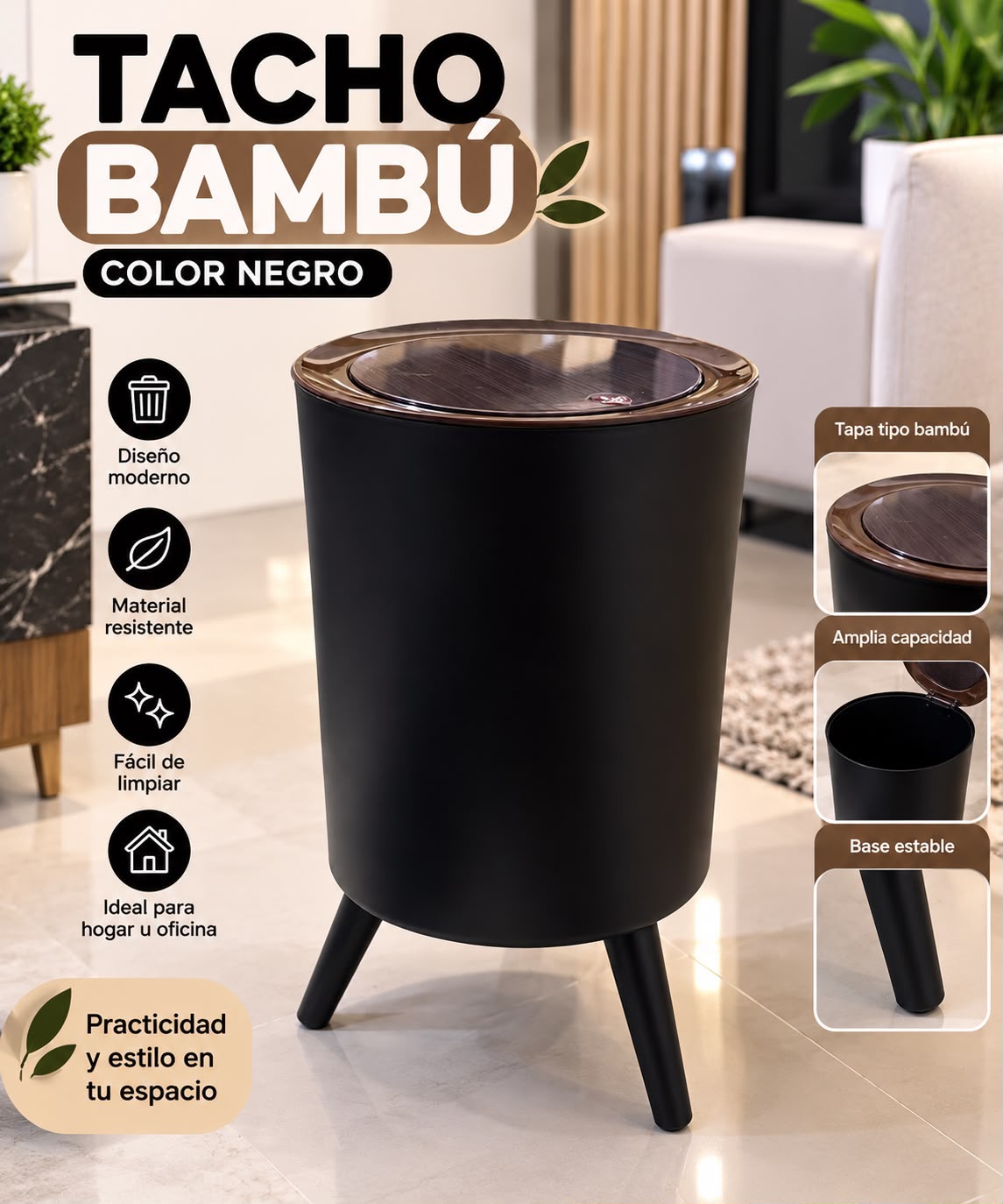 TACHO DE BAMBÚ NEGRO ELEGANTE Y MODERNO